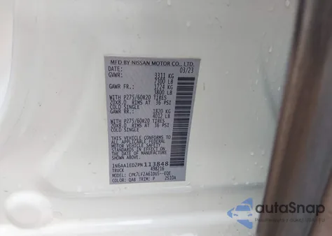 2023 Nissan Titan Platinum Reserve 4X4 из США, поврежденный, VIN 1N6AA1ED2PN113848